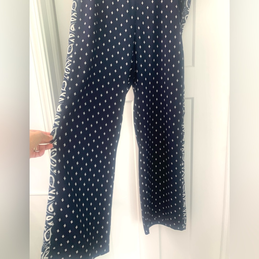 CAbi Navy Blue Patterned Wide-Leg Track Pants Sz 8 - Picture 6 of 10